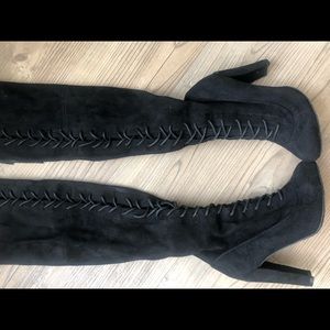 Suede black knee high boots